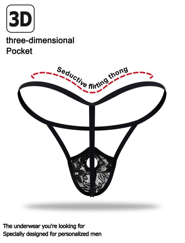Men's Fashionable Black Lace Enhancing Seamless Men's Underwear